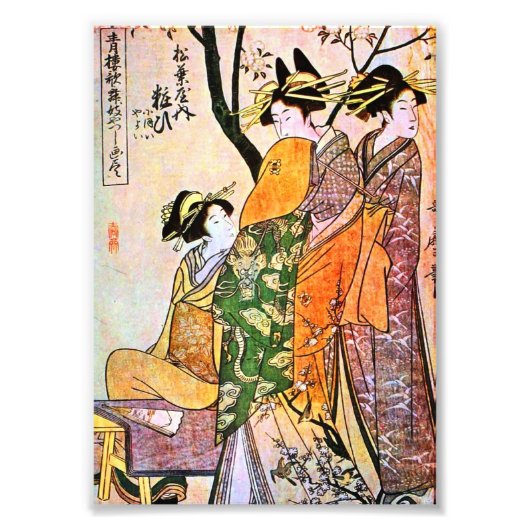 Japanse graving Drie Geisha 1911 Foto Afdruk (Voorkant)