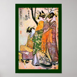 Japanse graving Drie Geisha 1911 Poster