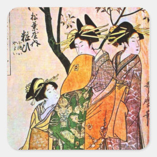 Japanse graving Drie Geisha 1911 Vierkante Sticker