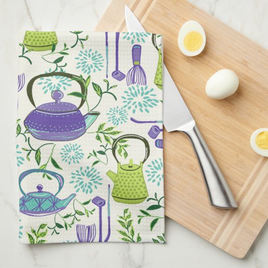 Japanse Groene Theepot Ontwerp Theedoek (Quarter Fold)