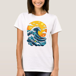 Japanse Grote Golf Oceaan Zonsondergang Grafische  T-shirt