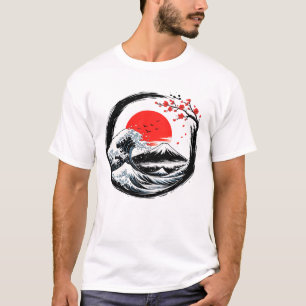 Japanse Grote Golfberg Fuji Enso Cirkel Kunst T-shirt