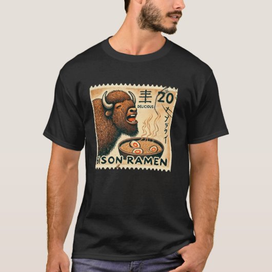 Japanse Grotkunst Postzegel Noedels Bizon Rame T-shirt (Voorkant)