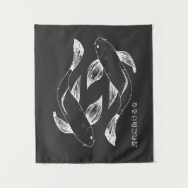 Japanse handgetekende stijl karper minimalistisch wandkleed