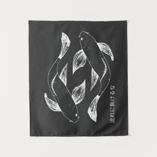Japanse handgetekende stijl karper minimalistisch wandkleed (Voorkant)