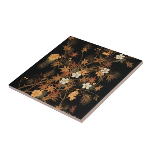 Japanse herfst bloemen & boom tegeltje (Zijkant)