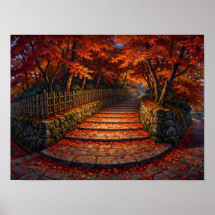 Japanse Herfst Wandelpad Schilderij Poster