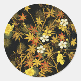 Japanse Herfstbladeren Antieke Botanische Ronde Sticker