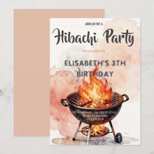 Japanse Hibachi-diner Verjaardagsfeest Uitnodiging (Voorkant / Achterkant)