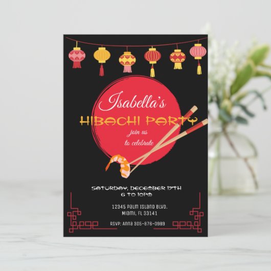 Japanse Hibachi Dinner Party Uitnodiging Verjaarda (Staand voorkant)
