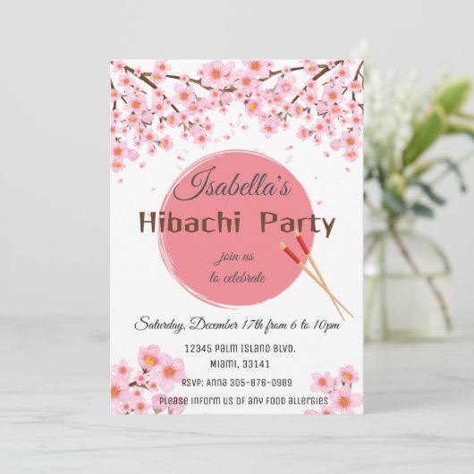 Japanse Hibachi Dinner Party Uitnodiging Verjaarda (Staand voorkant)