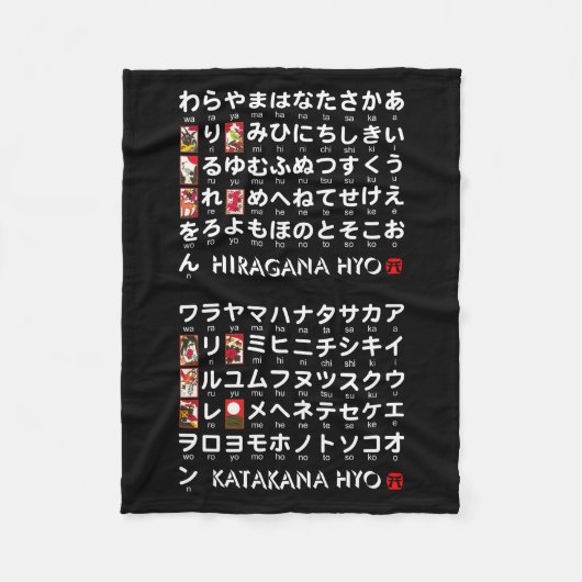 Japanse Hiragana- en Katakana-tafel (Hanafuda) Fleece Deken (Voorkant)