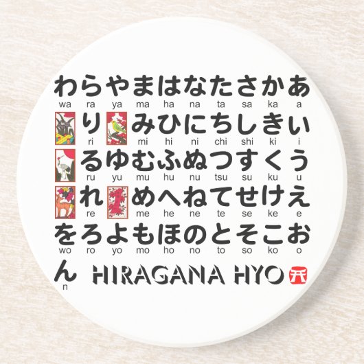 Japanse Hiragana-tafel (Hanafuda) Zandsteen Onderzetter (Voorkant)