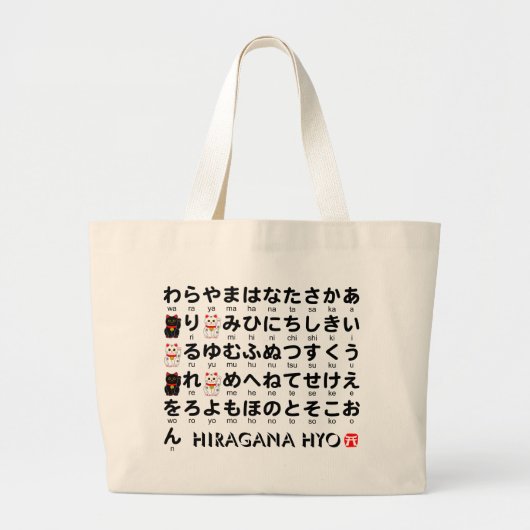 Japanse Hiragana-tafel (Lucky Cat) Grote Tote Bag (Voorkant)