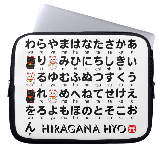 Japanse Hiragana-tafel (Lucky Cat) Laptop Sleeve (Voorkant)