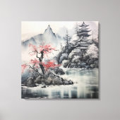 Japanse Hokusai Art Style Mountain Cherry Blossom Canvas Afdruk (Voorkant)