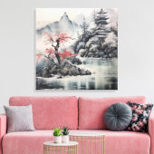 Japanse Hokusai Art Style Mountain Cherry Blossom Canvas Afdruk (Insitu (Woonkamer))