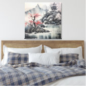 Japanse Hokusai Art Style Mountain Cherry Blossom Canvas Afdruk (Insitu (Slaapkamer))