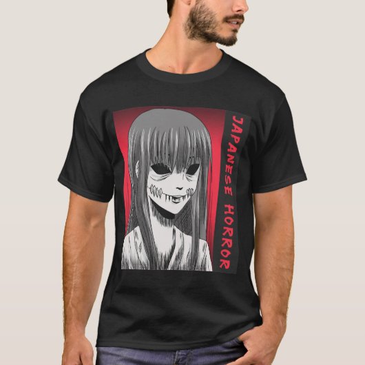 Japanse horror anime gestikte mond t-shirt (Voorkant)