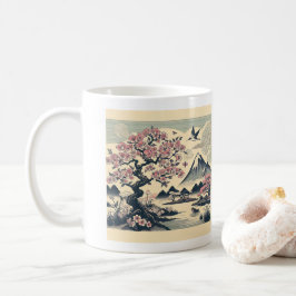 Japanse Houtblok Kersenbloesem Kraanvogel Mount Fu Koffiemok