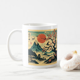 Japanse Houtblok Kersenbloesem Rode Zon Mount Fu Koffiemok