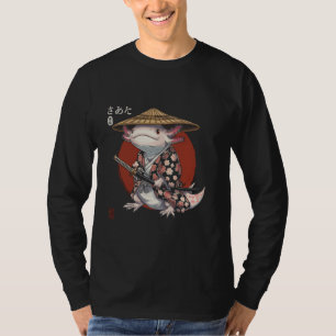 Japanse Houtblok Kunst Samurai Axolotl Krijger Fig T-shirt