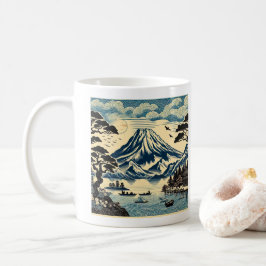 Japanse Houtblok Mount Fuji Meerboten Dennnenboom Koffiemok