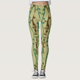JAPANSE HOUTBLOK PATROON GEPRINTE LEGGINGS GROEN