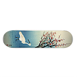 Japanse Houtblokprint Okyo Zilverreiger met Pruime Persoonlijk Skateboard