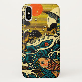 Japanse Houtblokprint Twee Koi Vissen Dennenboom Z Case-Mate iPhone Case