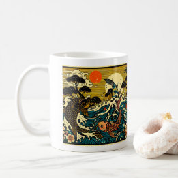 Japanse Houtblokprint Twee Koi Vissen Dennenboom Z Koffiemok