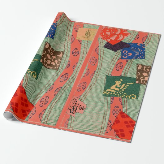 JAPANSE HOUTDRUK PRINT PATROON Inpakpapier (Uitgerold)