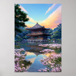 Japanse houten tempel poster