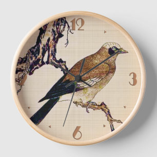 Japanse houtsnede van een vink, bruin en beige