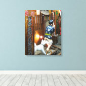 Japanse Humor - Dog Pulling Pants Down Canvas Afdruk (Insitu (Houten vloer))