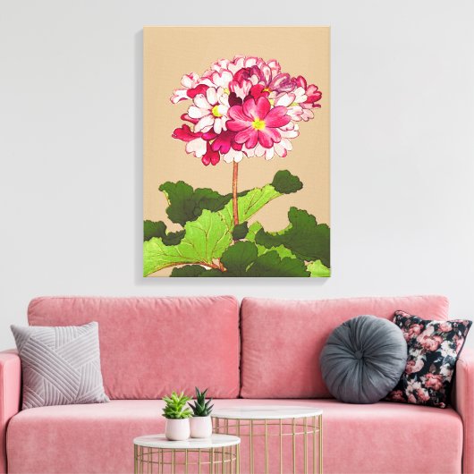Japanse hydrangea. Roze en groen Canvas Afdruk (Insitu (Woonkamer))
