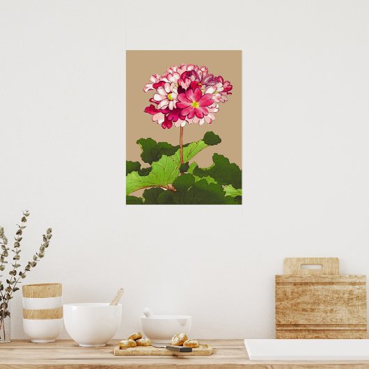 Japanse hydrangea. Roze en groen Poster (Keuken)