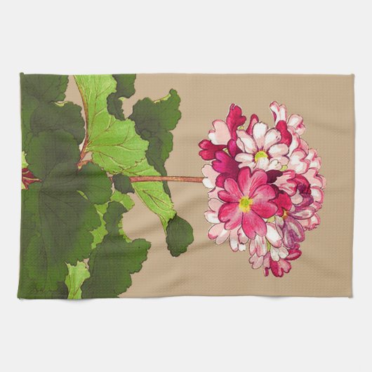 Japanse hydrangea. Roze en groen Theedoek (Horizontaal)