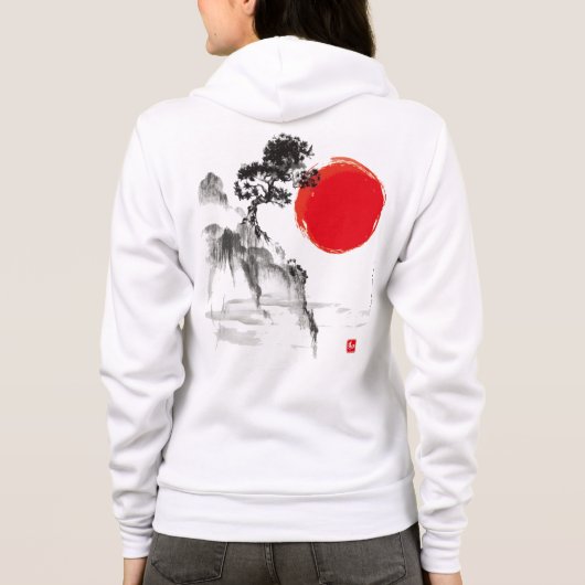 Japanse Ink Wash Mountain & Sun Hoodie (Achterkant)