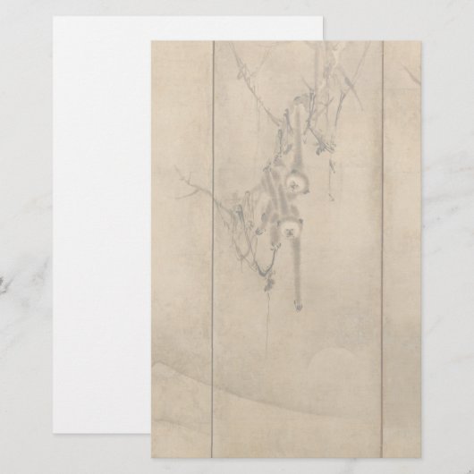 Japanse inkt op papier Gibbons Primates & Landscap (Voorkant / Achterkant)