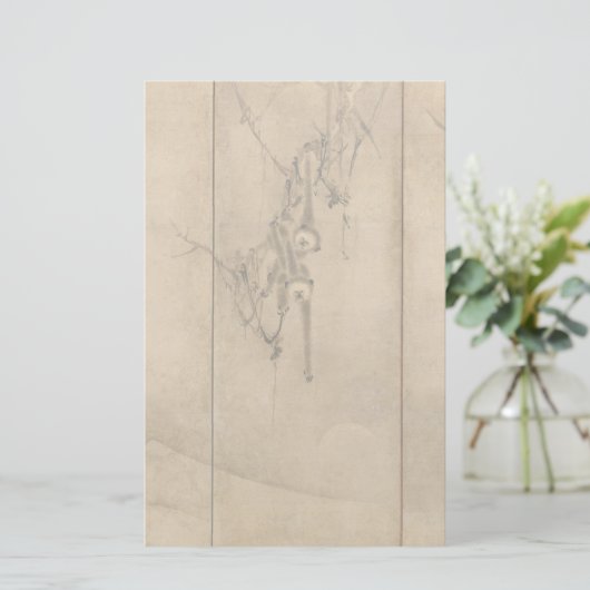 Japanse inkt op papier Gibbons Primates & Landscap (Staand voorkant)