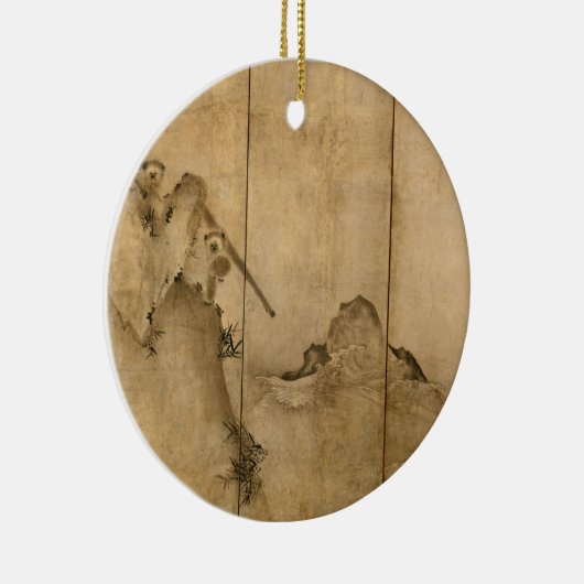 Japanse inkt op papier Gibbons Primates & Landscap Keramisch Ornament (Rechts)