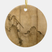 Japanse inkt op papier Gibbons Primates & Landscap Keramisch Ornament (Voorkant)