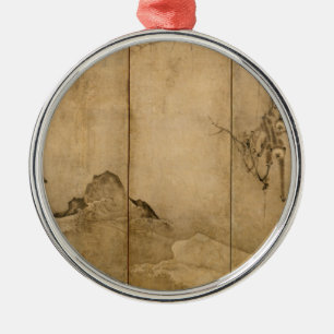 Japanse inkt op papier Gibbons Primates & Landscap Metalen Ornament