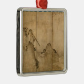 Japanse inkt op papier Gibbons Primates & Landscap Metalen Ornament (Rechts)