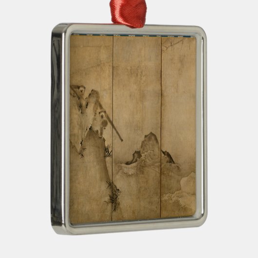 Japanse inkt op papier Gibbons Primates & Landscap Metalen Ornament (Rechts)