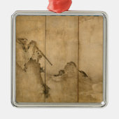 Japanse inkt op papier Gibbons Primates & Landscap Metalen Ornament (Voorkant)