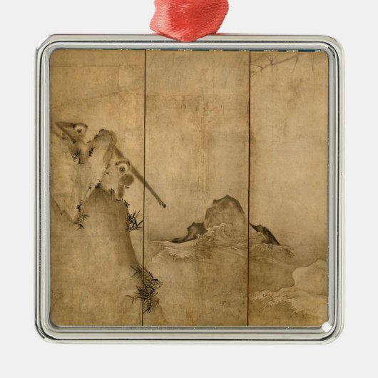 Japanse inkt op papier Gibbons Primates & Landscap Metalen Ornament (Voorkant)
