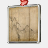 Japanse inkt op papier Gibbons Primates & Landscap Metalen Ornament (Links)