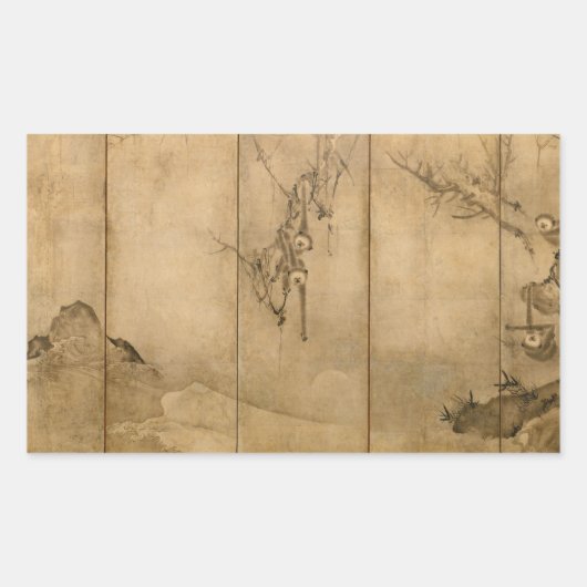 Japanse inkt op papier Gibbons Primates & Landscap Rechthoekige Sticker (Voorkant)